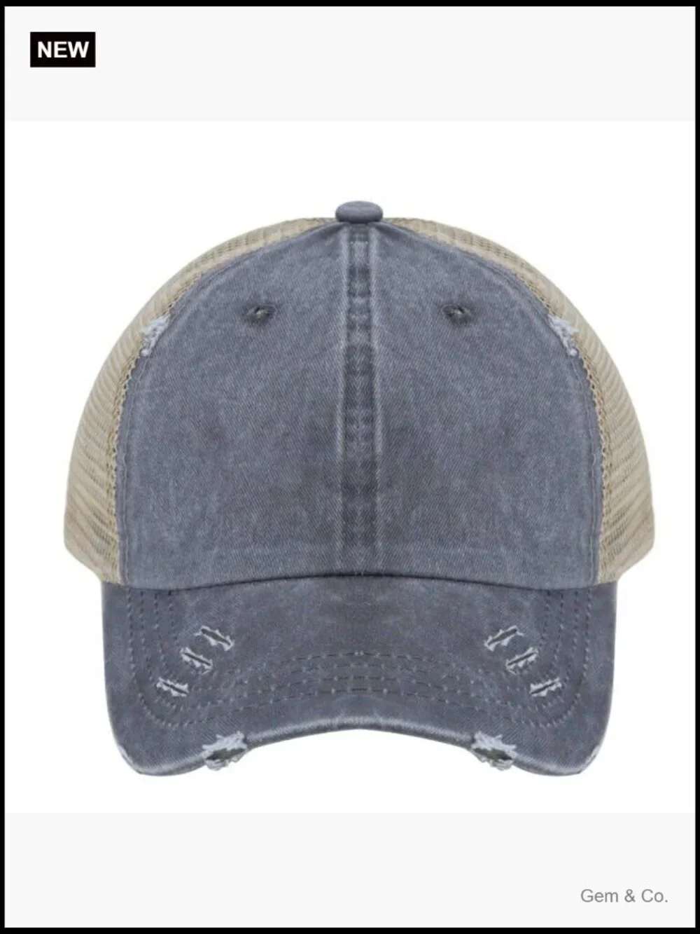 Women's Distressed Ponytail Baseball Cap Messy-Bun Hat Adjustable Mesh Back